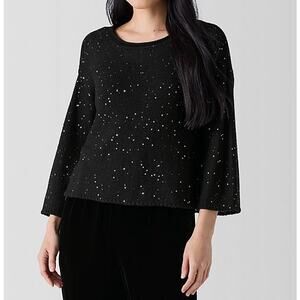 A8 NEW EILEEN FISHER Merino Wool Sequin Embellished Short Sleeve Sweater Size S